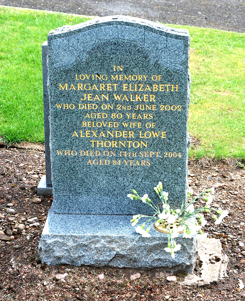 Photo of headstones/Alexander Lowe Thornton d 2004 Kirknewton cem W Lothian